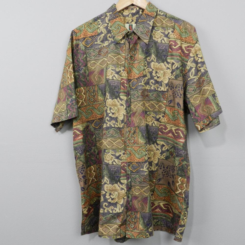 Vintage Tori Richard Hawaiian Shirt Size L Cotton Lawn Batik Island Tropical